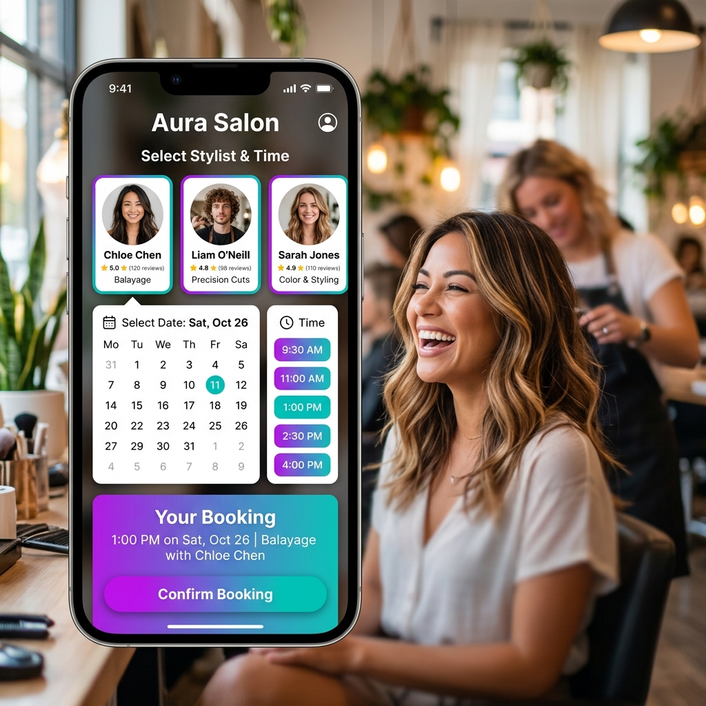 Salon stylist appointment booking with slot calendar